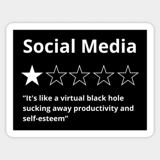 Social media ,One Star:  It's like a virtual black hole sucking away productivity and self-esteem Funny Social media Rating Sticker